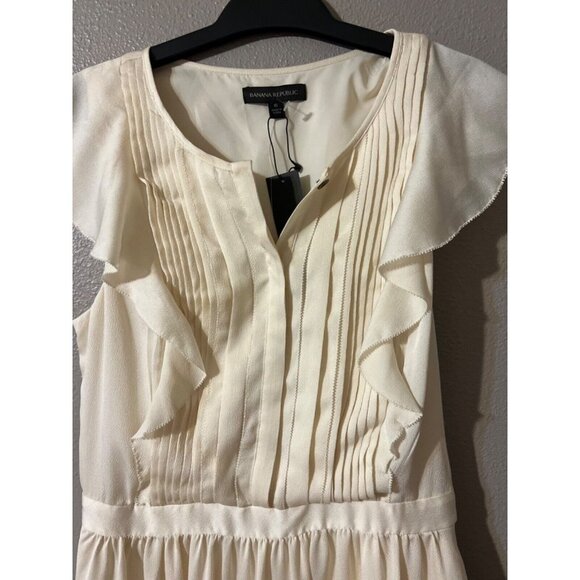 Banana Republic Dress Cream 6 Small Flutter Sleeve Pocket Washable NWT - Picture 6 of 7